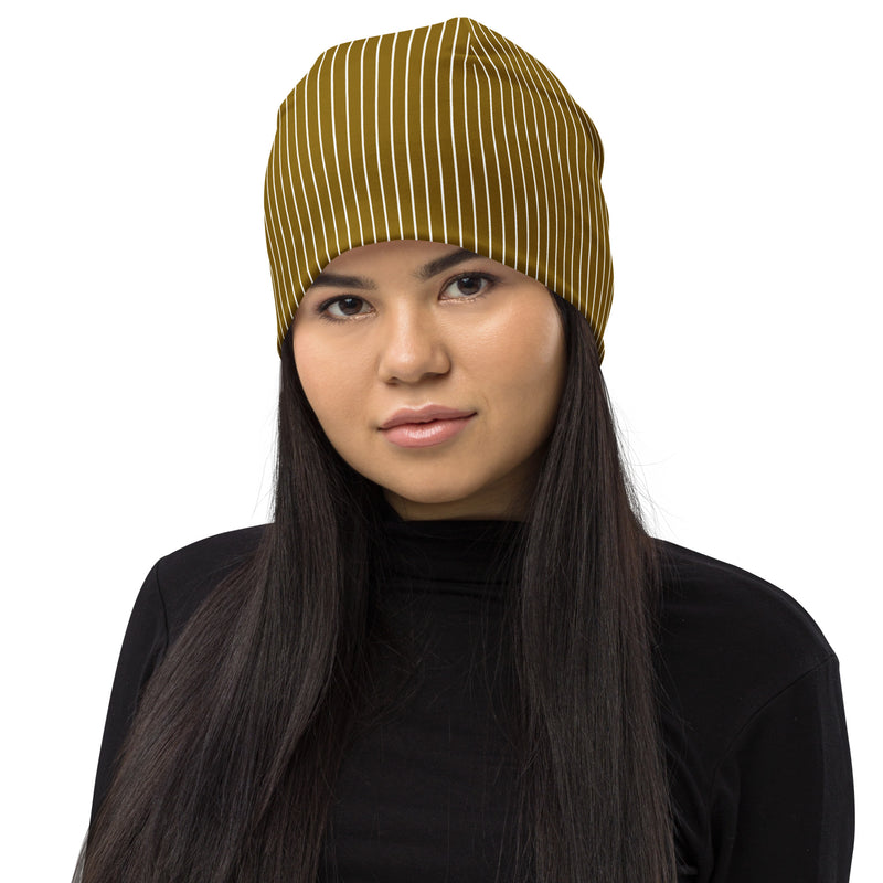 Bronze Striped Print Beanie - Objet D'Art