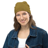 Bronze Striped Print Beanie - Objet D'Art