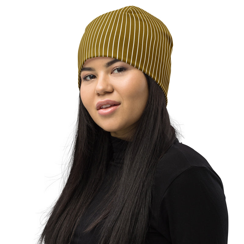 Bronze Striped Print Beanie - Objet D'Art