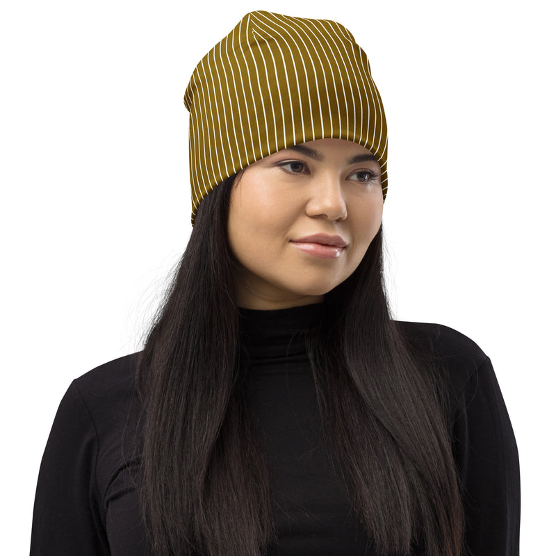 Bronze Striped Print Beanie - Objet D'Art
