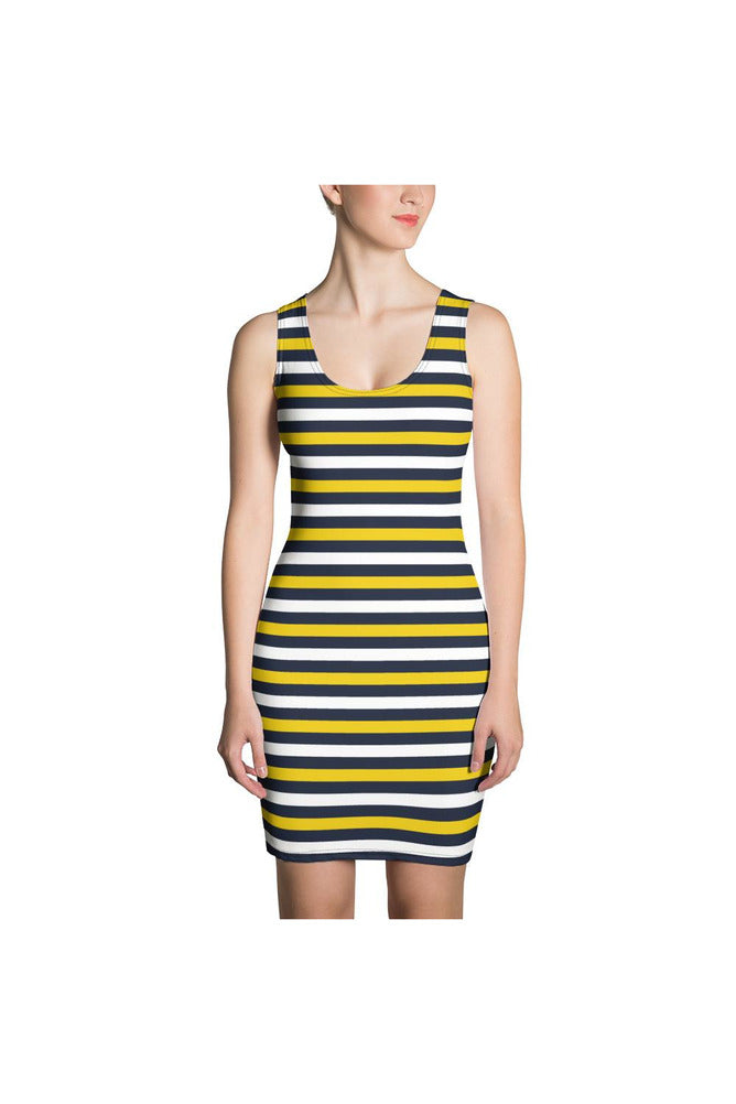 Blue and Gold Striped Sublimation Cut & Sew Dress - Objet D'Art