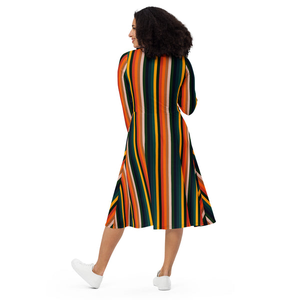 Vintage Striped long sleeve midi dress - Objet D'Art