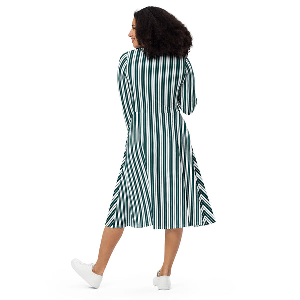 Emerald Striped long sleeve midi dress - Objet D'Art