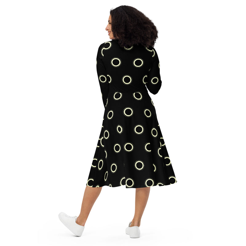 Disc Pattern long sleeve midi dress - Objet D'Art