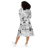 All-over print long sleeve midi dress - Objet D'Art