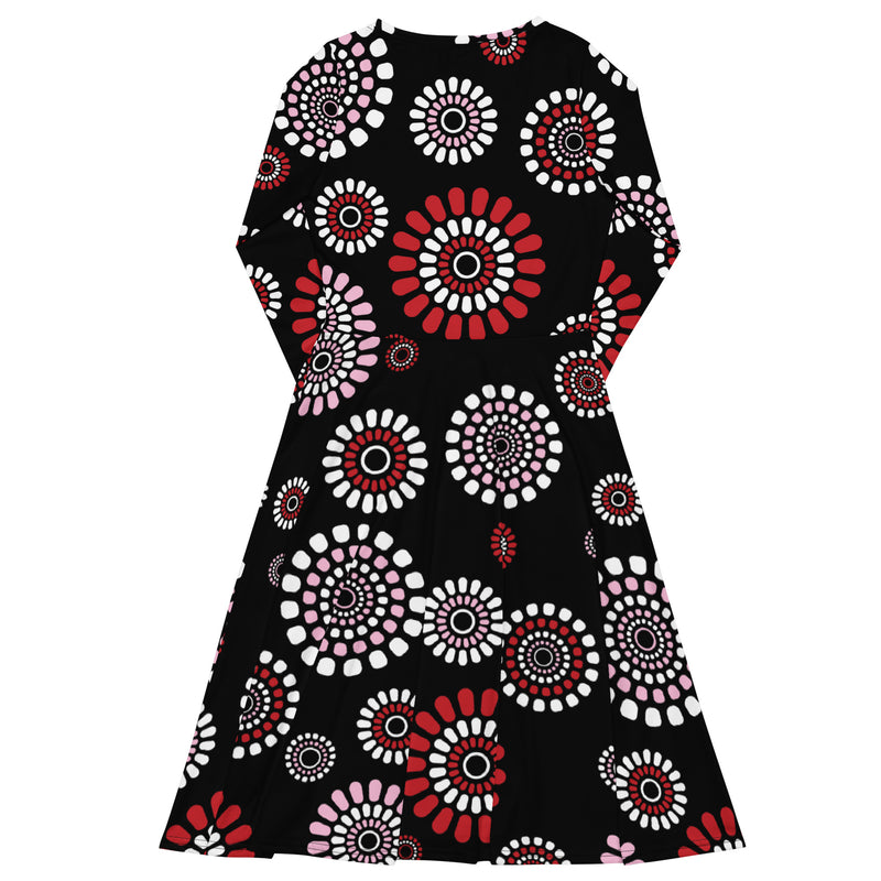 All-over print long sleeve midi dress - Objet D'Art