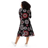All-over print long sleeve midi dress - Objet D'Art