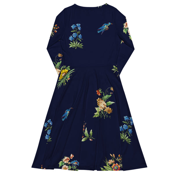 All-over print long sleeve midi dress - Objet D'Art