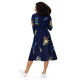 All-over print long sleeve midi dress - Objet D'Art