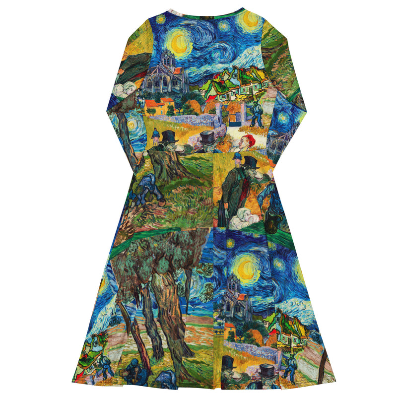 All-over print long sleeve midi dress - Objet D'Art