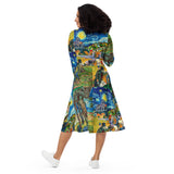 All-over print long sleeve midi dress - Objet D'Art