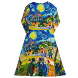 All-over print long sleeve midi dress - Objet D'Art