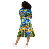 All-over print long sleeve midi dress - Objet D'Art