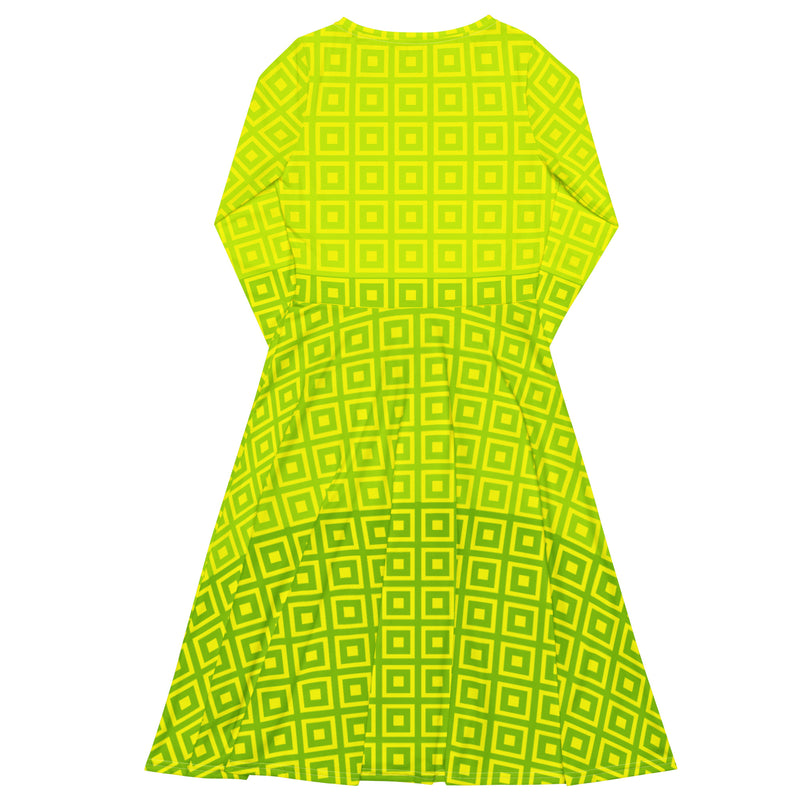 Lime-Green Matrix ong sleeve midi dress - Objet D'Art