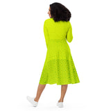 Lime-Green Matrix ong sleeve midi dress - Objet D'Art