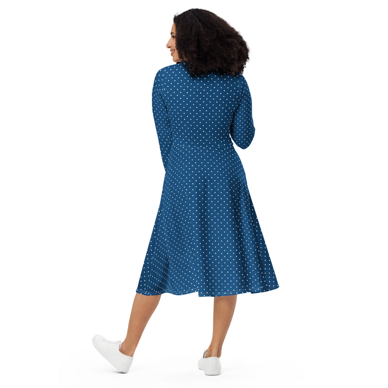 Polka dot long sleeve midi dress - Objet D'Art