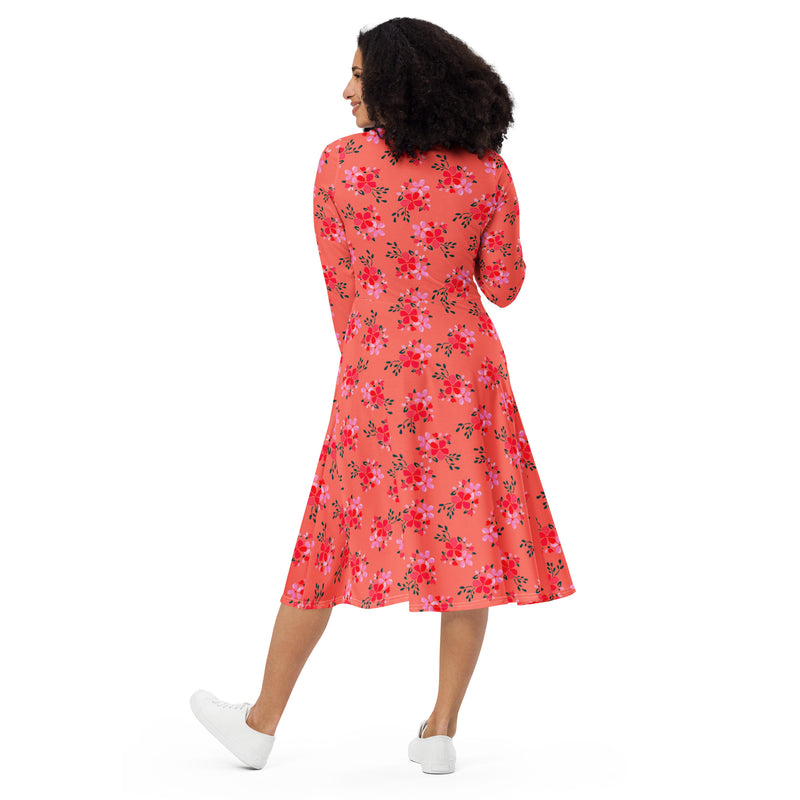Water Floral long sleeve midi dress - Objet D'Art