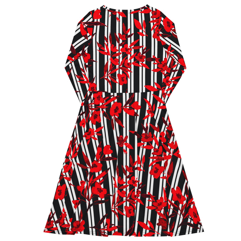 All-over print long sleeve midi dress - Objet D'Art