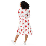 All-over print long sleeve midi dress - Objet D'Art