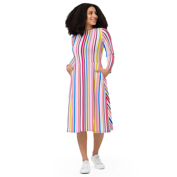 Striped long sleeve midi dress - Objet D'Art