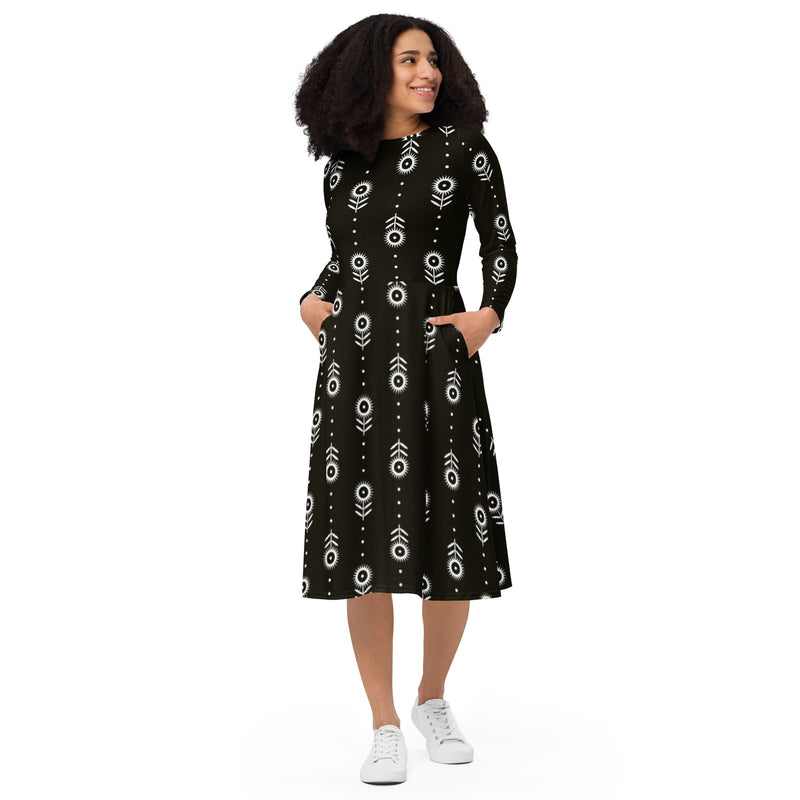 Owl Feather long sleeve midi dress - Objet D'Art