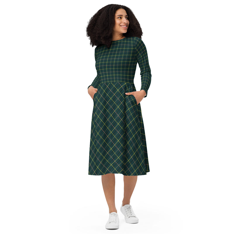 Plaid Long Sleeve Midi Dress 2XS Plaid Long Sleeve Midi Dress 2XS