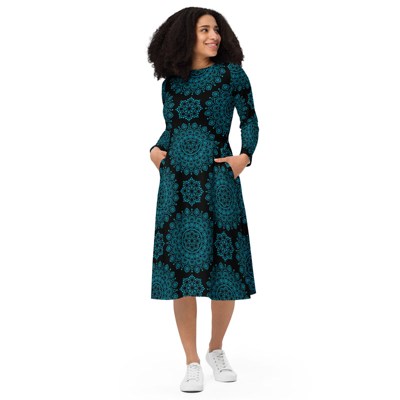 Mandala long sleeve midi dress - Objet D'Art