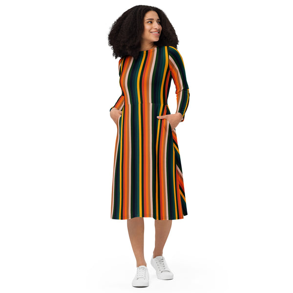 Vintage Striped long sleeve midi dress - Objet D'Art