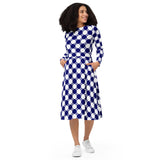 Ink Blue Matrix long sleeve midi dress - Objet D'Art