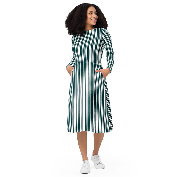 Emerald Striped long sleeve midi dress - Objet D'Art