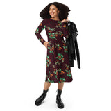 All-over print long sleeve midi dress - Objet D'Art
