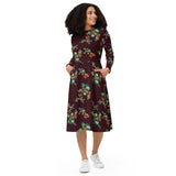 All-over print long sleeve midi dress - Objet D'Art