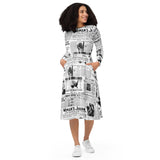 All-over print long sleeve midi dress - Objet D'Art