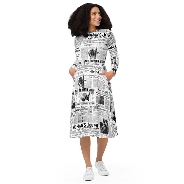 All-over print long sleeve midi dress - Objet D'Art