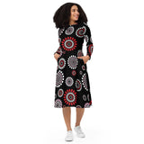 All-over print long sleeve midi dress - Objet D'Art