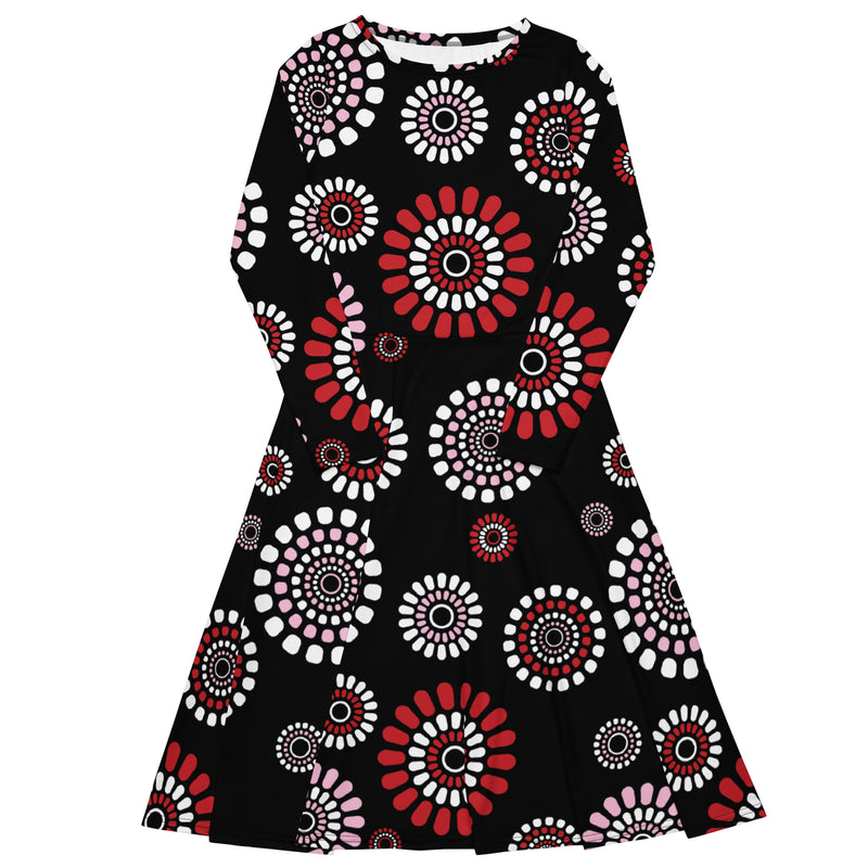 All-over print long sleeve midi dress - Objet D'Art