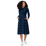 All-over print long sleeve midi dress - Objet D'Art