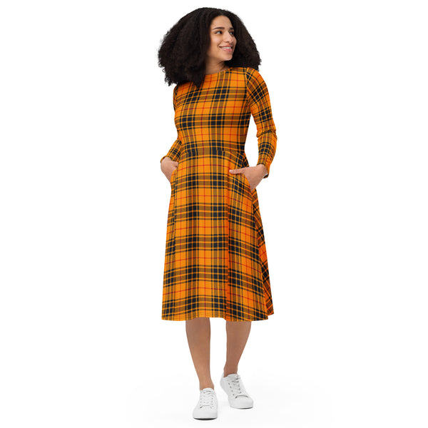 All-over print long sleeve midi dress - Objet D'Art