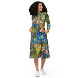 All-over print long sleeve midi dress - Objet D'Art