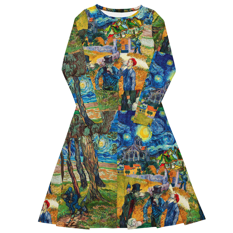 All-over print long sleeve midi dress - Objet D'Art