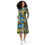Van Gogh Collage Print long sleeve midi dress - Objet D'Art