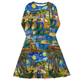 Van Gogh Collage Print long sleeve midi dress - Objet D'Art
