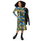 Van Gogh Collage Print long sleeve midi dress - Objet D'Art