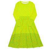 Lime-Green Matrix ong sleeve midi dress - Objet D'Art