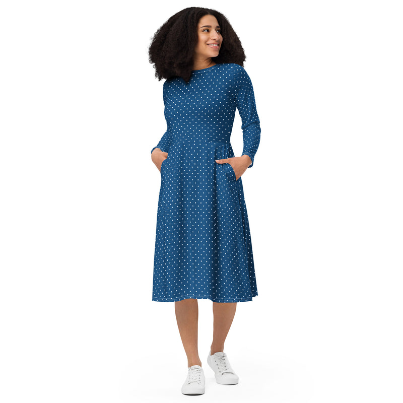Polka dot long sleeve midi dress - Objet D'Art