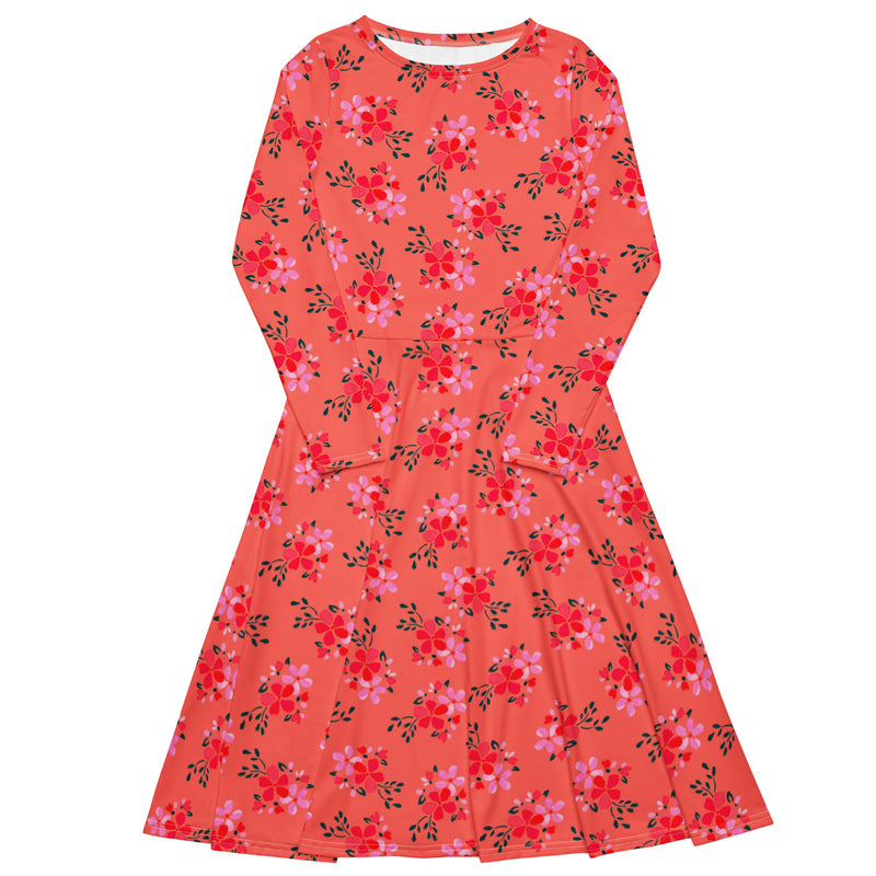 Water Floral long sleeve midi dress - Objet D'Art