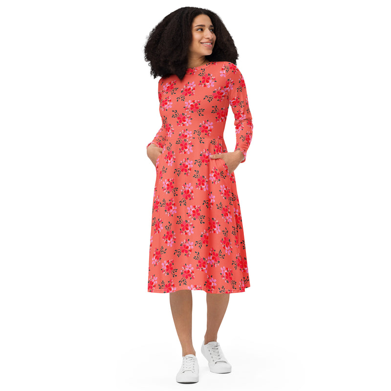 Water Floral long sleeve midi dress - Objet D'Art