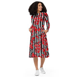 All-over print long sleeve midi dress - Objet D'Art