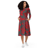 All-over print long sleeve midi dress - Objet D'Art