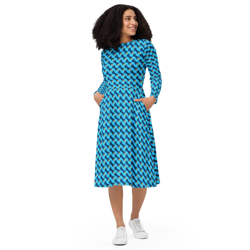 Tessellations print long sleeve midi dress - Objet D'Art